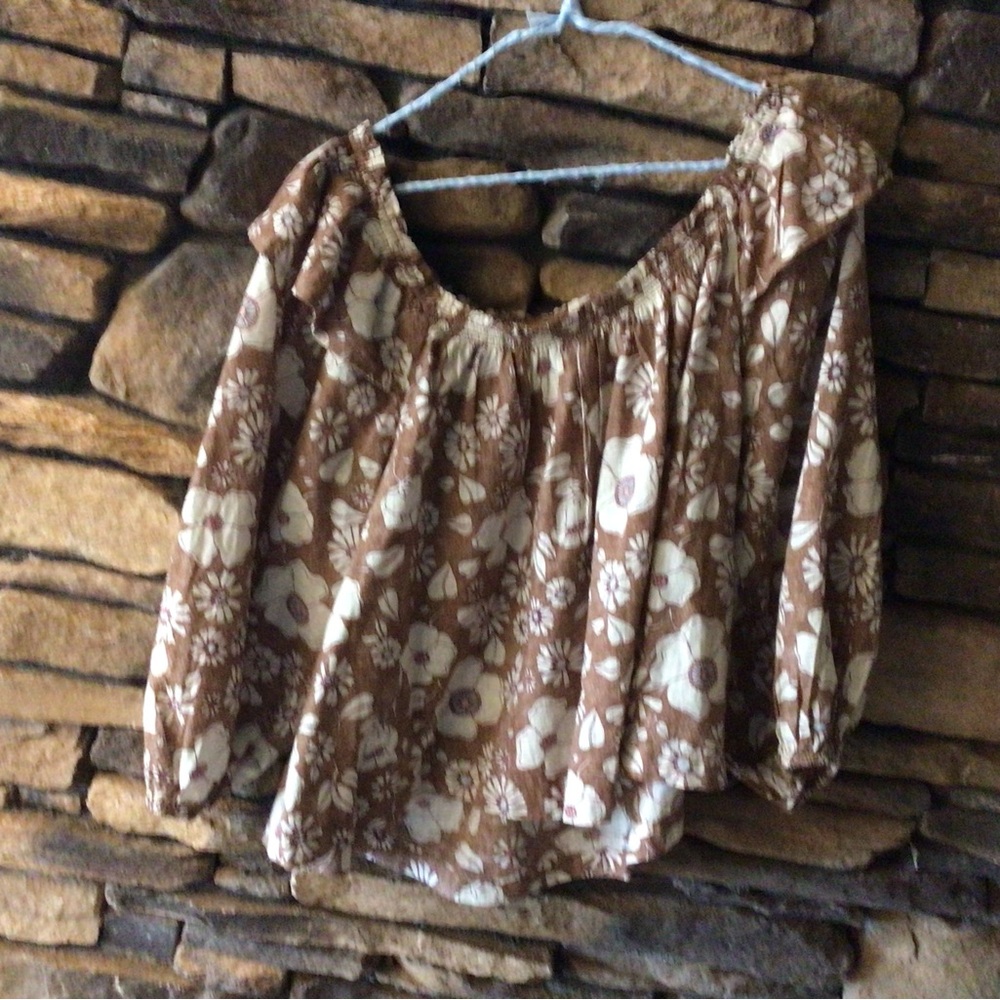 Free People Floral Brown Blouse